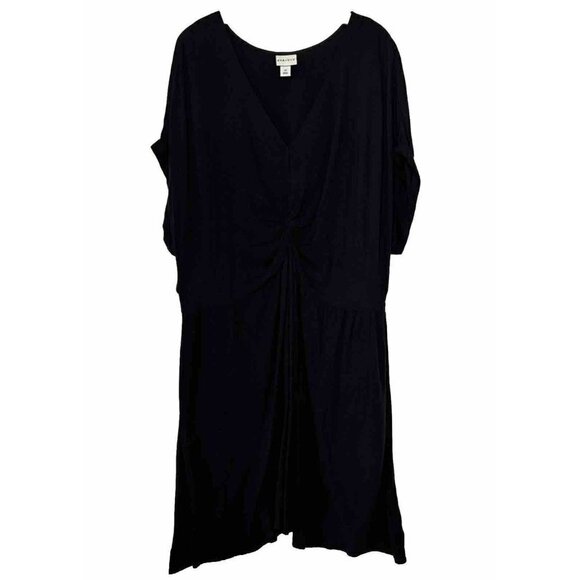 AVA & VIV Womens 3X Twist Front Shirt Roll Cuff Sleeve V-Neck Black Rayon Dress - Picture 1 of 14